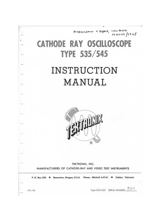 Сервисная инструкция Tektronix 535 Oscilloscope