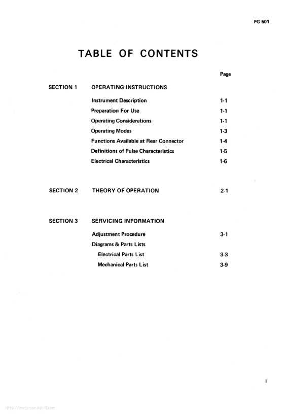 Сервисная инструкция Tektronix PG501 PULSE-GENERATOR