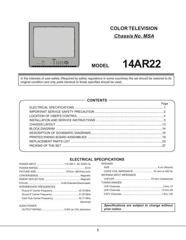 Сервисная инструкция Toshiba 14AR22