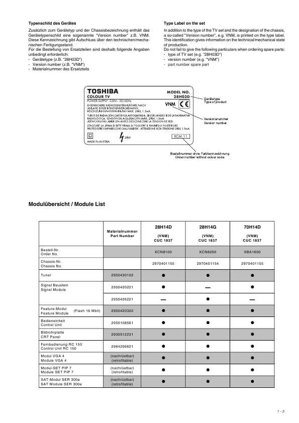 Сервисная инструкция Toshiba 28H14D/G, 70H14D