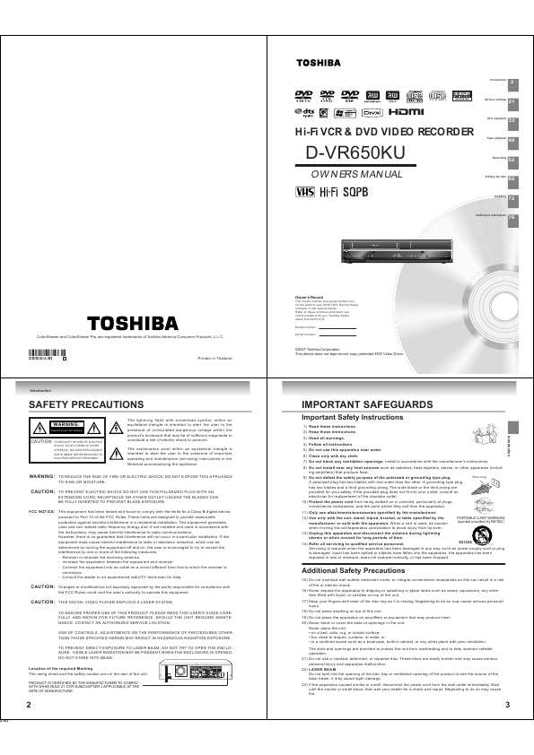 Сервисная инструкция Toshiba D-VR650KU