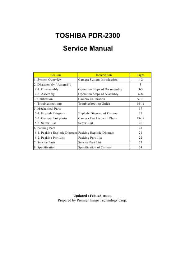 Сервисная инструкция Toshiba PDR-2300