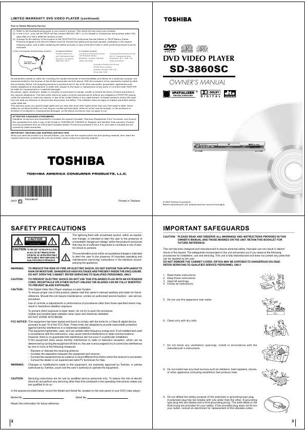 Сервисная инструкция Toshiba SD-3860SC