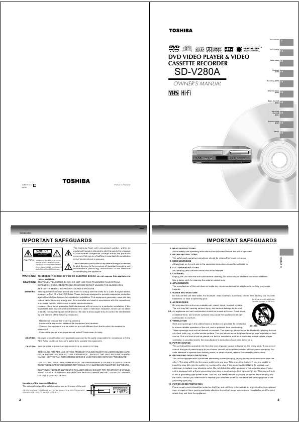 Сервисная инструкция Toshiba SD-V280CA, SD-V280UA