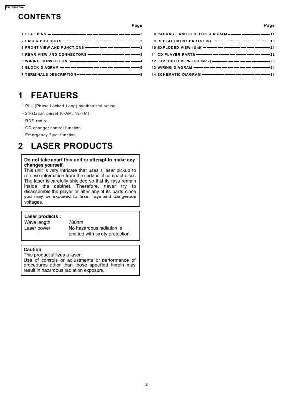 Сервисная инструкция TOYOTA Panasonic CQ-TS0370A