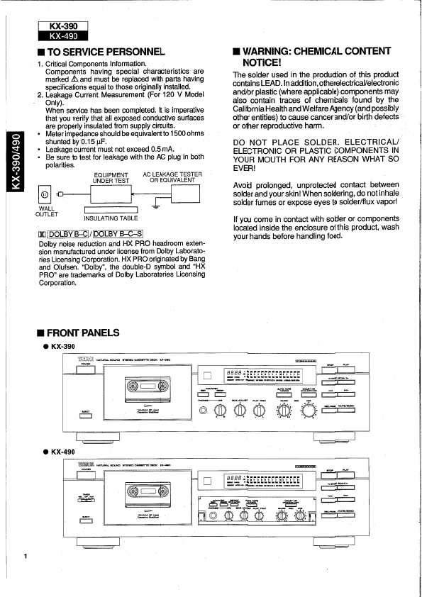 Сервисная инструкция Yamaha KX-390, KX-490