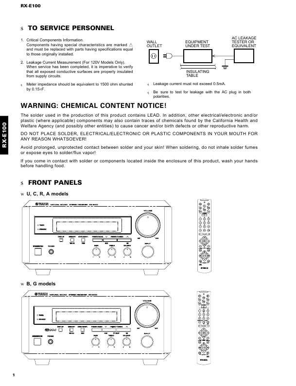 Сервисная инструкция Yamaha RX-E100