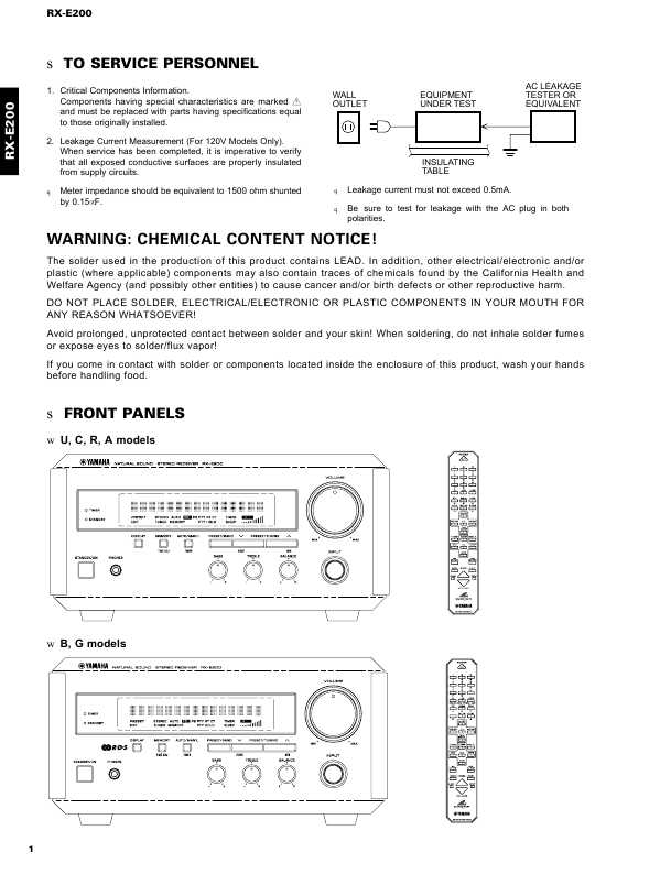 Сервисная инструкция Yamaha RX-E200, NX-E200