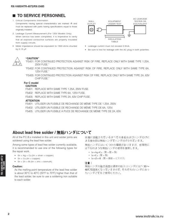 Сервисная инструкция YAMAHA RX-V485
