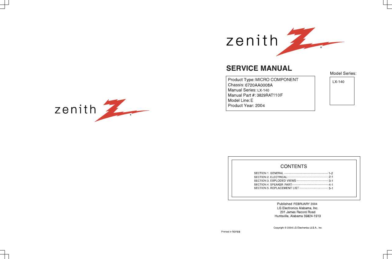 Сервисная инструкция Zenith LX-140