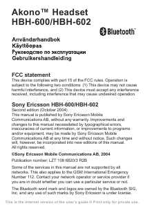 Инструкция Sony Ericsson HBH-600