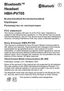 Инструкция Sony Ericsson HBH-PV705