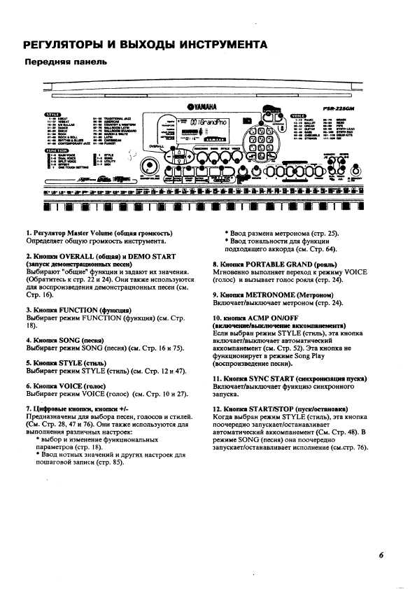 Инструкция Yamaha PSR-225